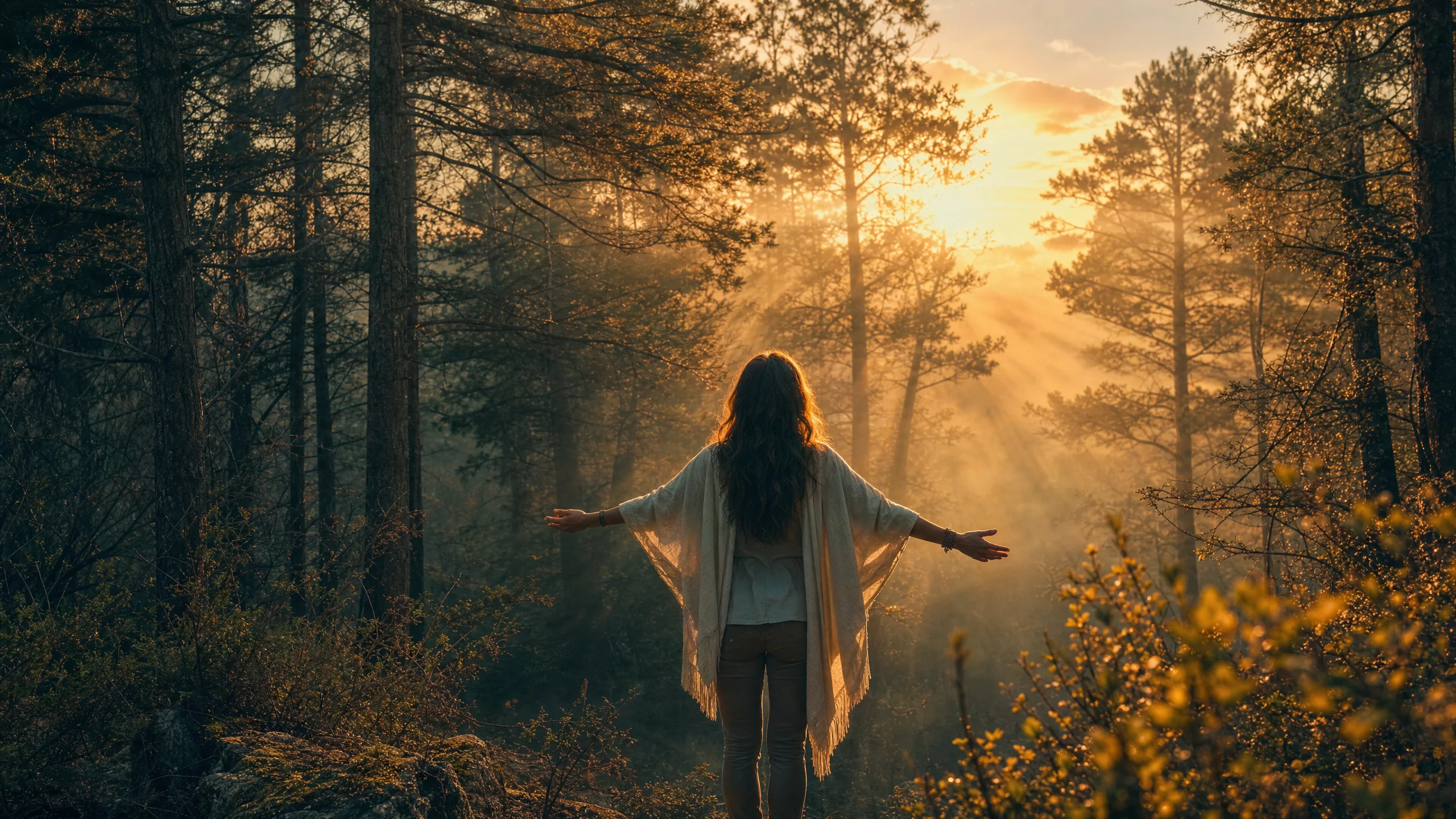 A person standing on a mountain at golden hour with arms outstretched, symbolizing liberation and the journey of faith deconstruction
